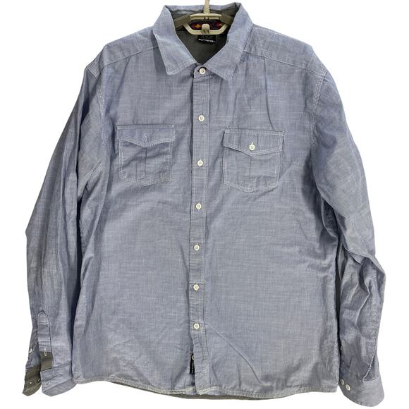 Burnside Button Up Shirt Mens XL Blue White Striped Missing a Button 100% Cotton - Picture 1 of 7